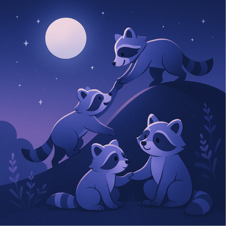 Raccoons working together